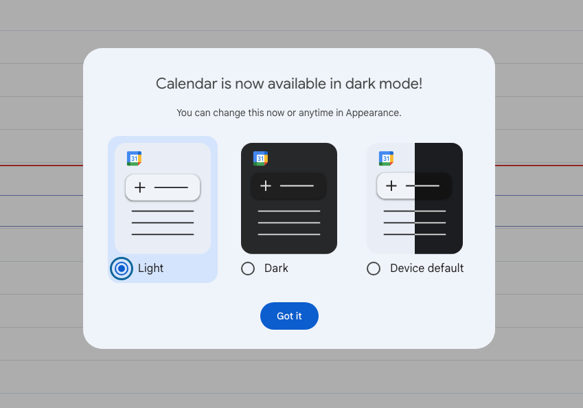 Google Calendar’s web client finally gets a dark mode