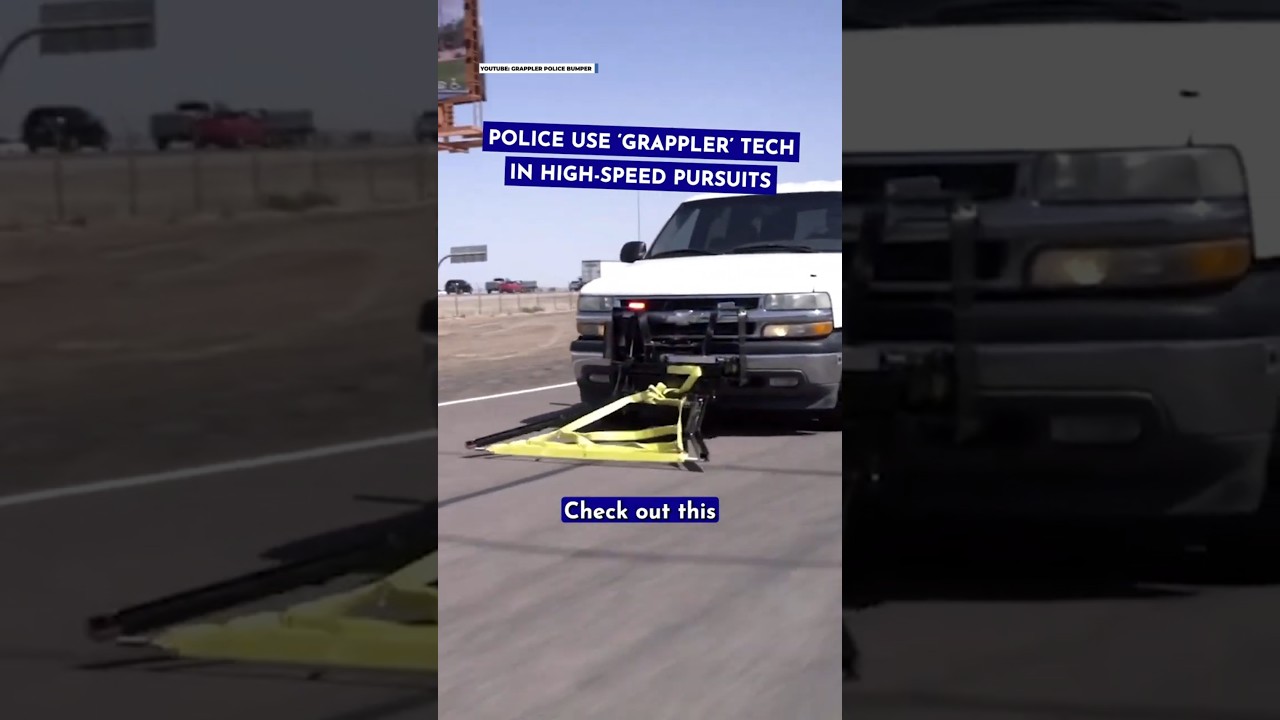 New video by Gizmodo: Police Celebrate as Absurd ‘Grappler’ Device Ends Chase With a Crash.#Police #Celebrate #Absurd #Grappler #Device #Ends #Chase #Crash